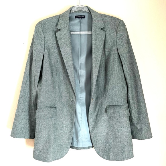 Wool Cashmere Herringbone Blue Gray Blazer sz 6 - Picture 4 of 14